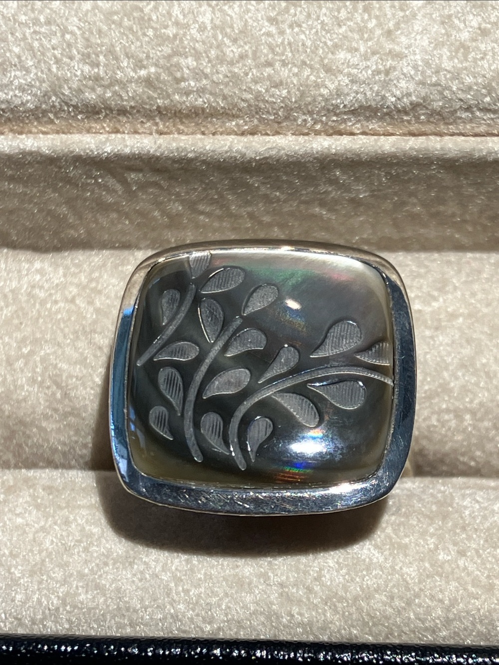 925 silver etched shell ring